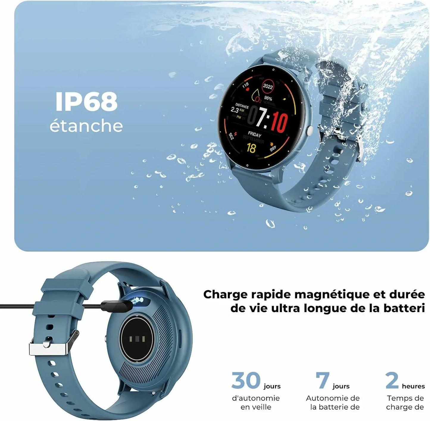 Montre intelligente ZL02C Pro élégante et avec haute performance de suivi de la santé pour homme et femme ci